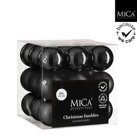 Στολίδι Μπάλα Σέτ - Μαύρο - D15cm (27 τεμ.)