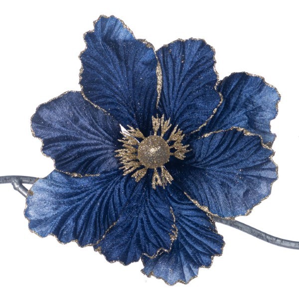 Decorative Flower with clip Magnolia - Blue - 23cm