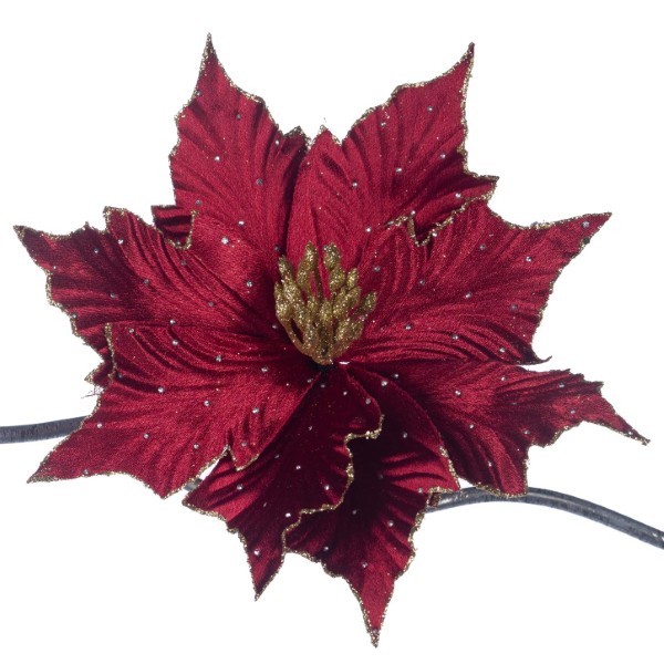 Decorative Flower with clip Poinsettia - Red - 24cm