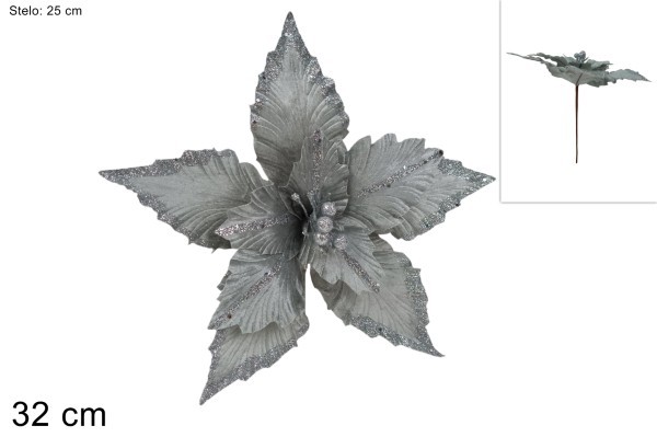 Διακοσμητικό Λουλούδι Με Κλαδί - Tindra - Βελούδο -Ασημί - Υ32εκ