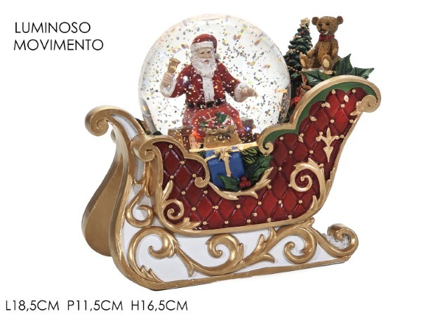 Διακοσμητική Χιονόμπαλα – Έλκηθρο – Πολύχρωμο – Υ16cm – LED/Μουσική/Κίνηση