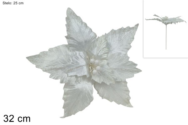 Διακοσμητικό Λουλούδι Με Κλαδί - Tindra - Βελούδο -Λευκό - Υ32εκ