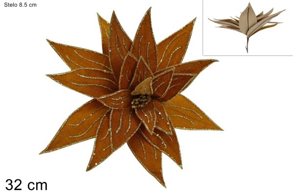 Διακοσμητικό Λουλούδι Με Τσιμπιδάκι - Elva - Βελούδο -Χρυσό- Υ32εκ