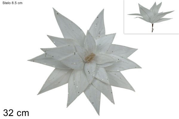 Διακοσμητικό Λουλούδι Με Τσιμπιδάκι - Elva - Βελούδο -Λευκό - Υ32εκ