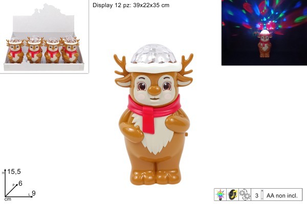 Προβολέας -Τάρανδος - Καφέ - 9x6xΥ15,5εκ - LED/Music