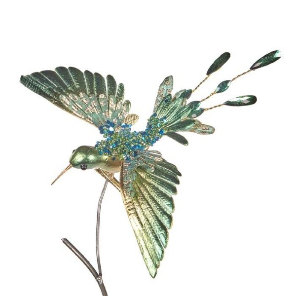 Ornament Bird on clip - Jewel Hummingbird - Green/Gold - 20cm