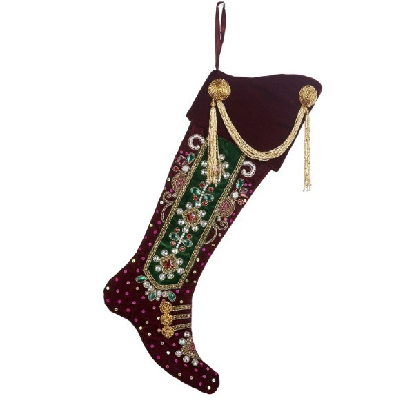 Decorative Stocking Sock - Jewel - Burgundy/Green - 62cm