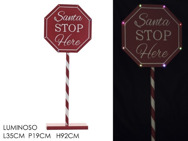 Διακοσμητική Ταμπέλα – Santa Stop – Κόκκινο – Υ92cm – LED