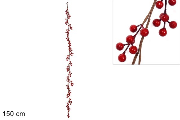 Χριστουγεννιάτικη Γιρλάντα – με Μούρα - Κόκκινο – Υ150εκ.