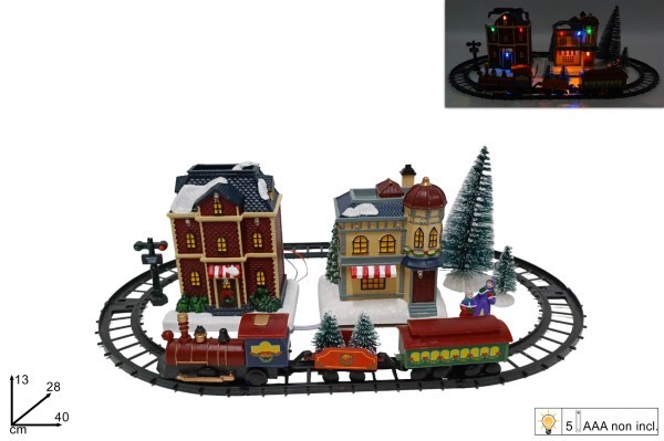 Διακοσμητικό Χριστουγεννιάτικο Τρενάκι– Πράσινο/Κόκκινο – 40Χ28ΧΥ13Εκ- LED/Κίνηση