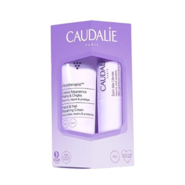 Caudalie Lip & Hand Duo Promo with Vinotherapist Hand & Nail Repairing Cream, 30ml & Lip Conditioner, 4.5gr, 1set