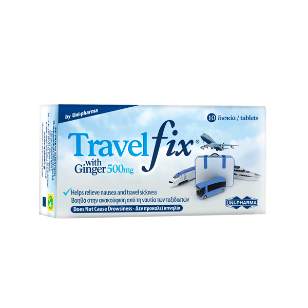 Uni-Pharma Nausia Travel Fix With Ginger 500Mg 10 Tablets