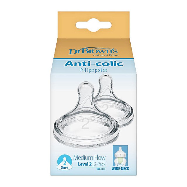 Dr. Brown's Wide-Neck Anti-Colic Options+ Nipple Level 2 (3m+), 2-Pack