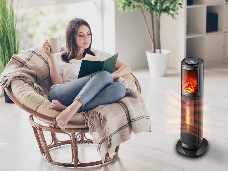 Column ceramic fan heater