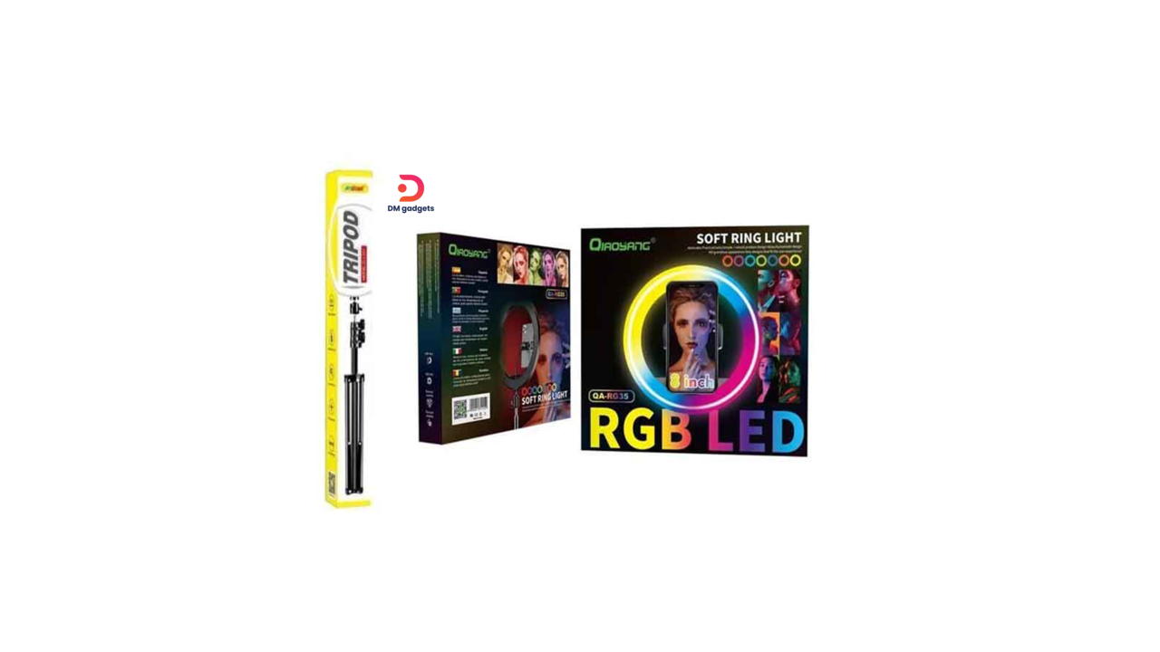 380H#QIAOYANG®QA-RG35 RGB LED Soft Ring-Light 8 inch with Tripod