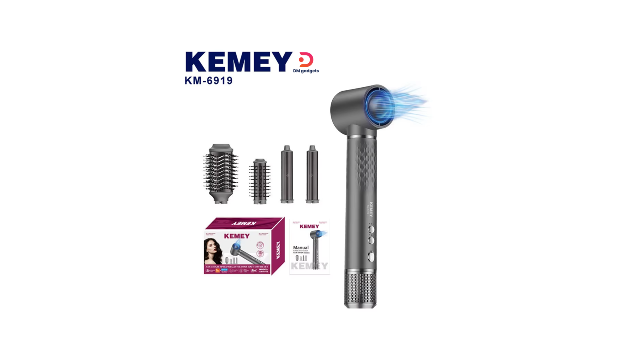 700L#Kemey®KM-6919 Professional Hair dryer & electric hair brush 1300W 110000RPM -5in1–Set-Black