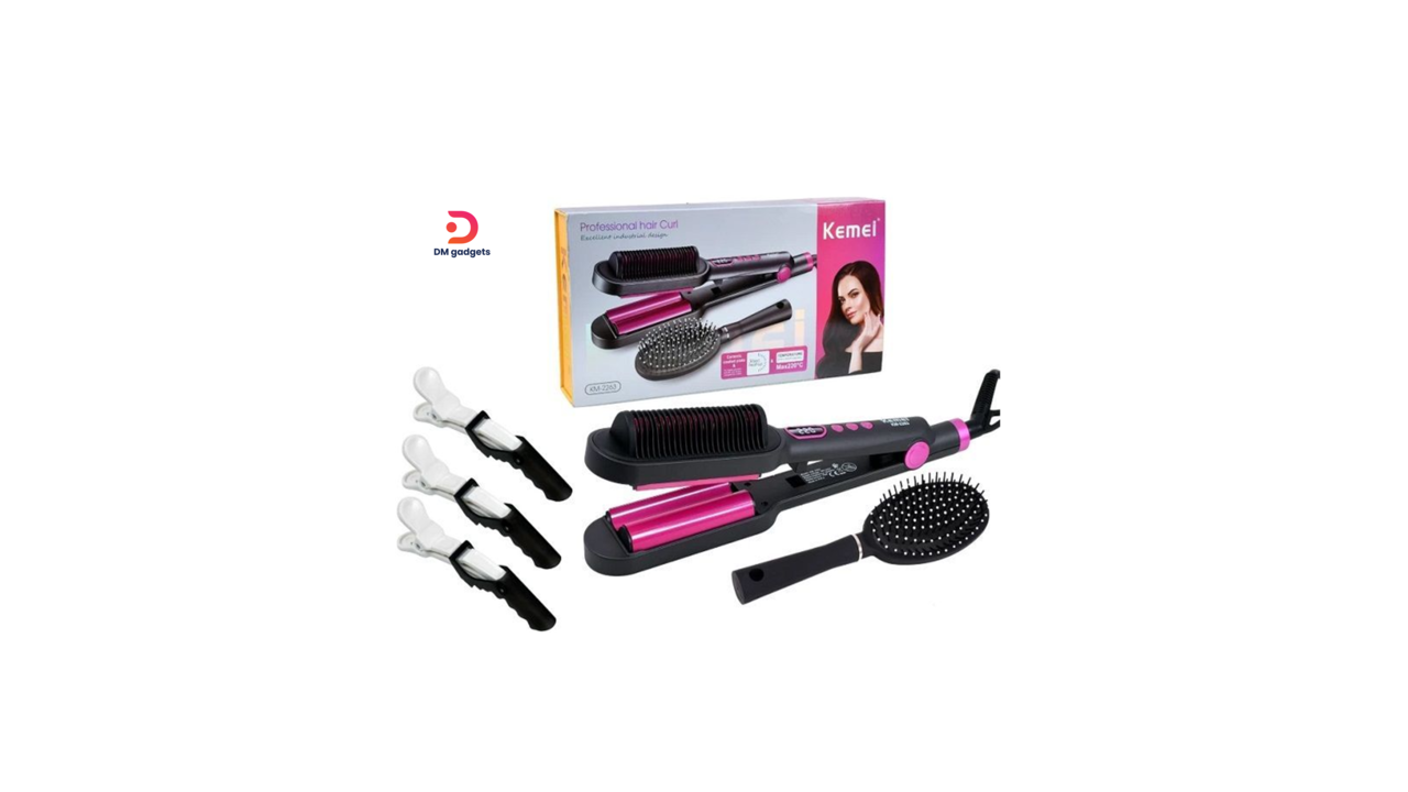700N#Kemei®KM-2263 Professional Electric Hair Curl clipper and hairbrush – Multistyler Red-Black