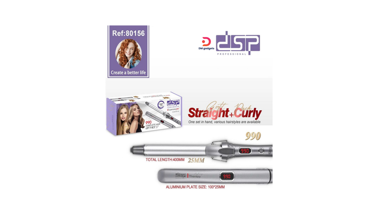 700Q#DSP®80156 Professional Hair straightener and curling iron set Ionic Technology – Silver