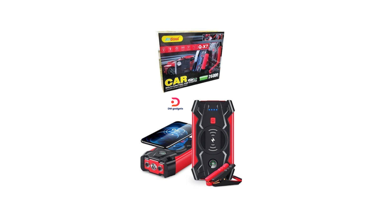 340B6#Andowl®Q-X7 Car Battery Multi-Function Jump Starter 26000 mAh Black-Red