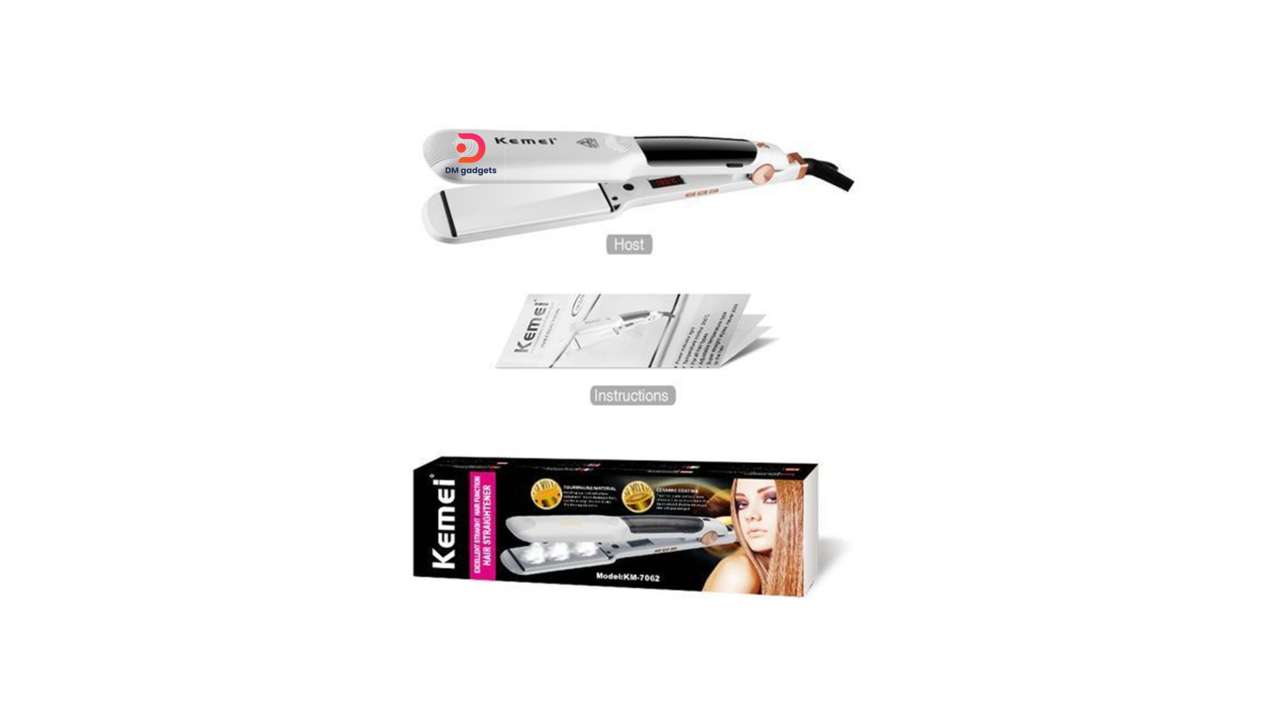 700S#Kemei®KM-7062 Professional Hair Straightener Tourmaline Technology White-Black