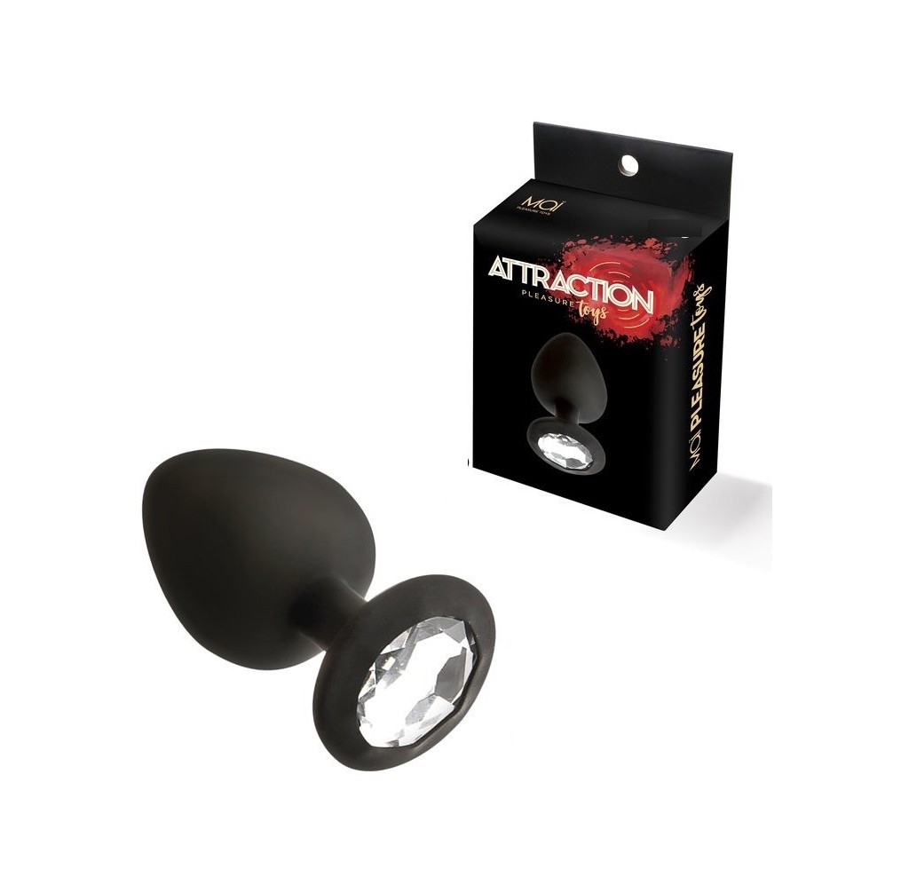 ATTRACTION - SMALL BLACK SILICONE PLUG WITH CLEAR DIAMOND