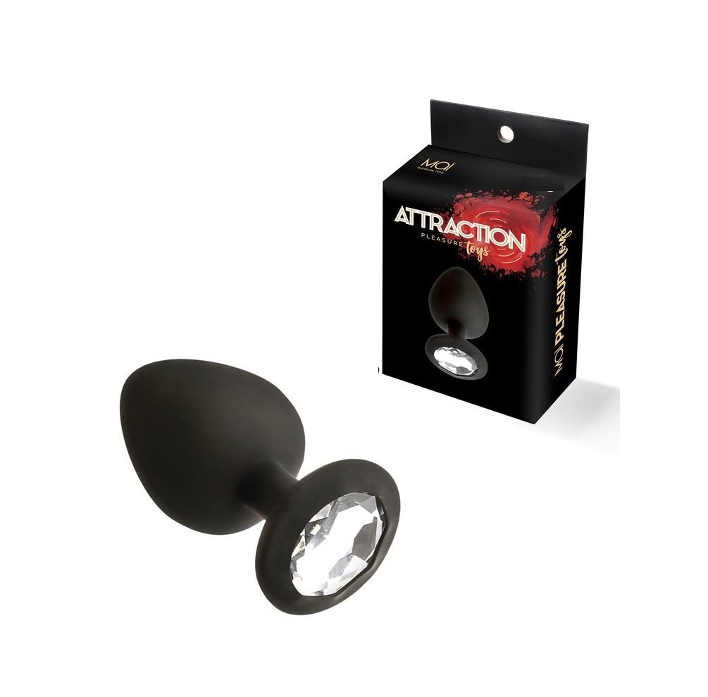 ATTRACTION - MEDIUM BLACK SILICONE PLUG WITH CLEAR DIAMOND