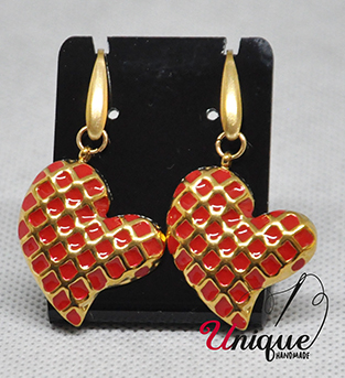 Gold Red Stainless Steel Heart Earrings