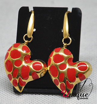 Gold Red Stainless Steel Heart Earrings
