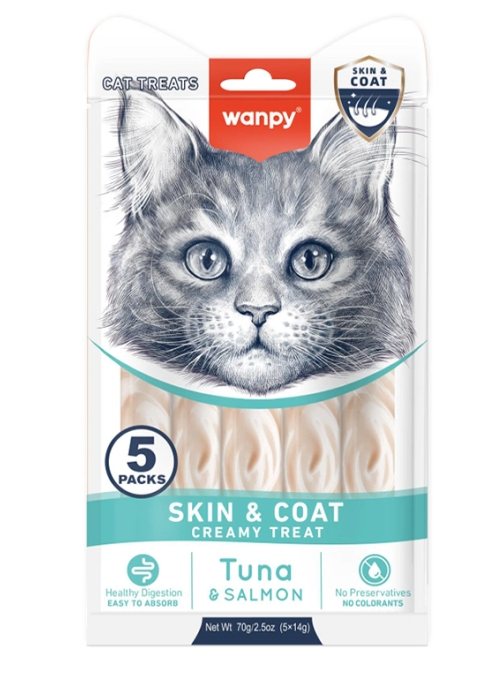 Wanpy Creamy Lickable Treat Skin & Coat With Tuna And Salmon - 70gr