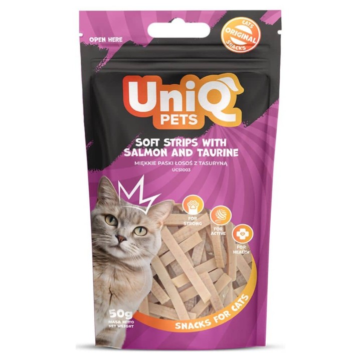 Uniq Pets Cat Snacks Soft Srips With Salmon  Taurine - 50gr