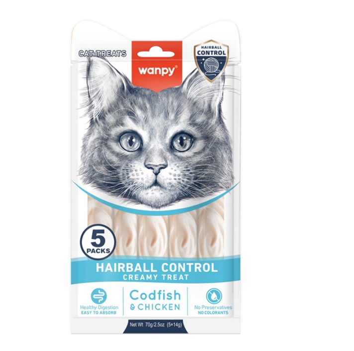 Wanpy Hairball Control Creamy Treat With Codfish & Chicken - 70gr