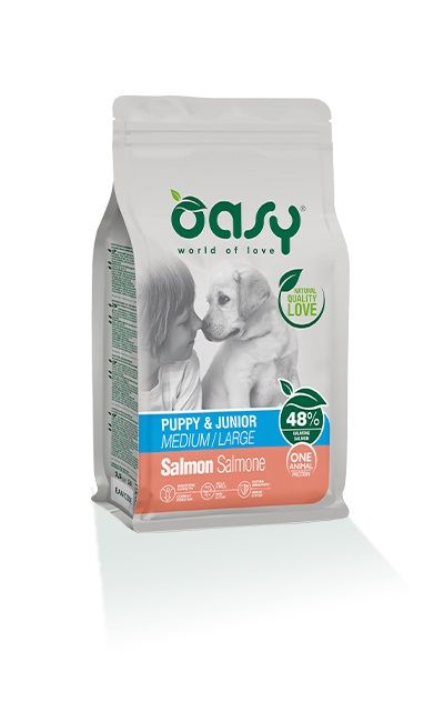 Oasy One Protein Dog Puppy & Junior Medium Large Salmon - 12 Kg