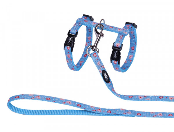 Nobby Cat Set Heart Light Blue Harness And Lead
