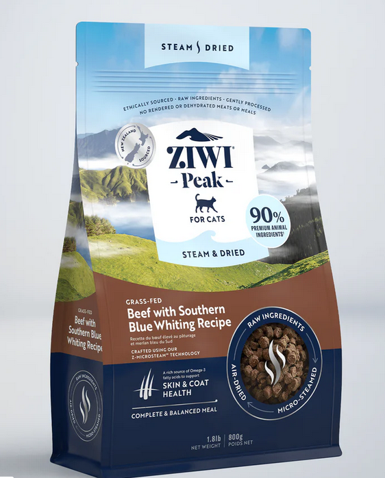 Ziwi Peak Cat Steam & Dried Beef With Southern Blue Whiting Recipe - 800gr