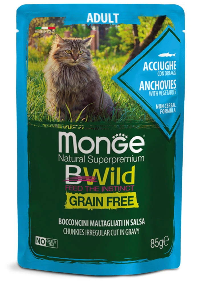 Monge Bwild Grain Free  Chunkies Irregular Cut In Gravy  Anchovies With Vegetables Adult - 85gr