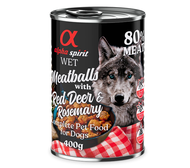 Alpha Spirit Meatballs Red Deer With Rosemary Adult Wet Dog Food - 400gr
