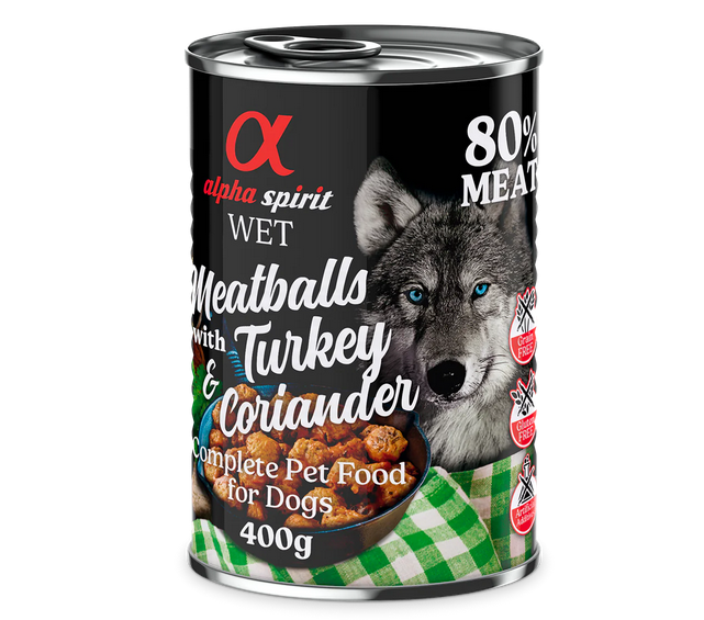 Alpha Spirit Meatballs Turkey With Coriander Wet Dog Food - 400gr