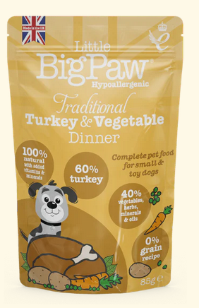 Little Big Paws Dog Wet Food Traditional Turkey & Vegetables Dinner Pouch - 90gr