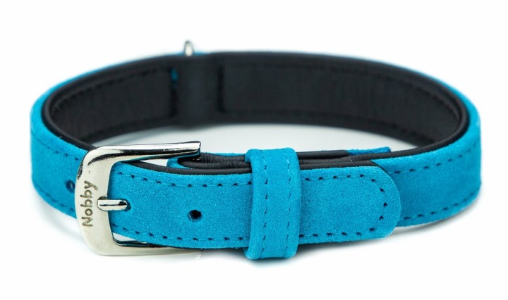 Nobby Velours Suede Leather Collar  Turquoise - 42cm