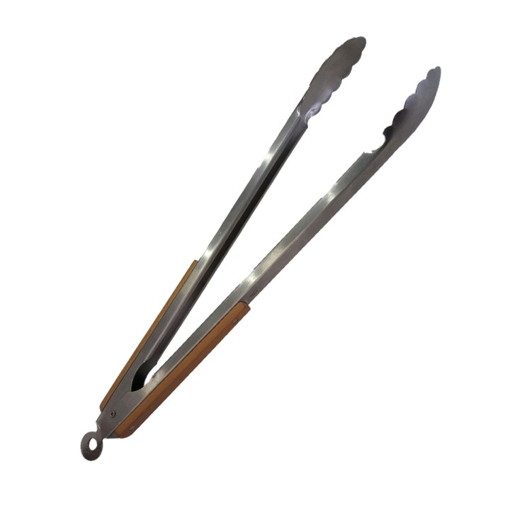 HOME &amp; CAMP ΒΒQ TONG WITH WOODEN HANDLE 50CM