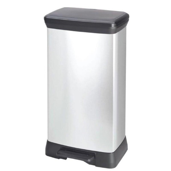 CURVER PEDAL BIN RECTANGULAR 50L - BLACK/SILVER