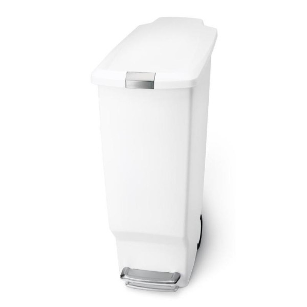 SIMPLEHUMAN SLIM PEDAL BIN WITH WHEELS 40L - WHITE