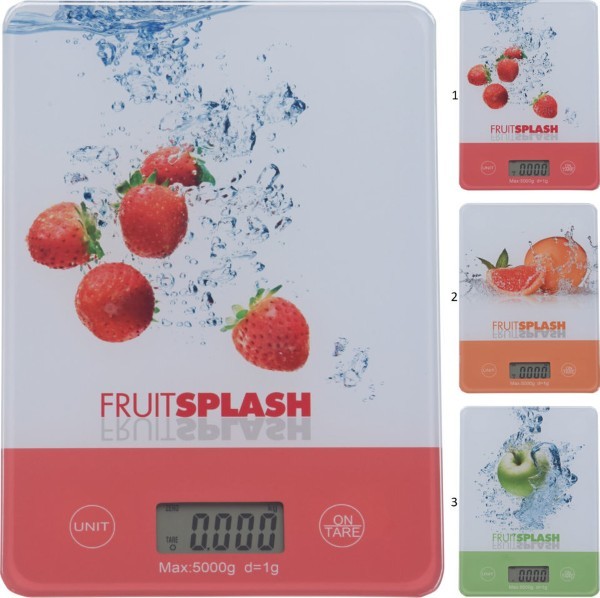 KITCHEN SCALE GLASS 15X23CM 3 ASSORTED DESIGNS