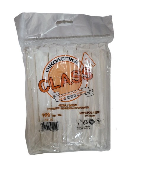 PAPER STRAWS 100PCS WHITE WRAPED