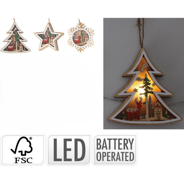 HANGING DECORATION WITH LED 12CM - ASSORTED DESIGNS