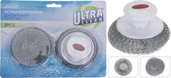 SCOURING PAD SET WITH PP HANDLE 2PCS