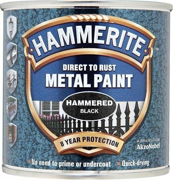 HAMMERITE HAMMERED EFFECT BLACK METAL PAINT 250ML