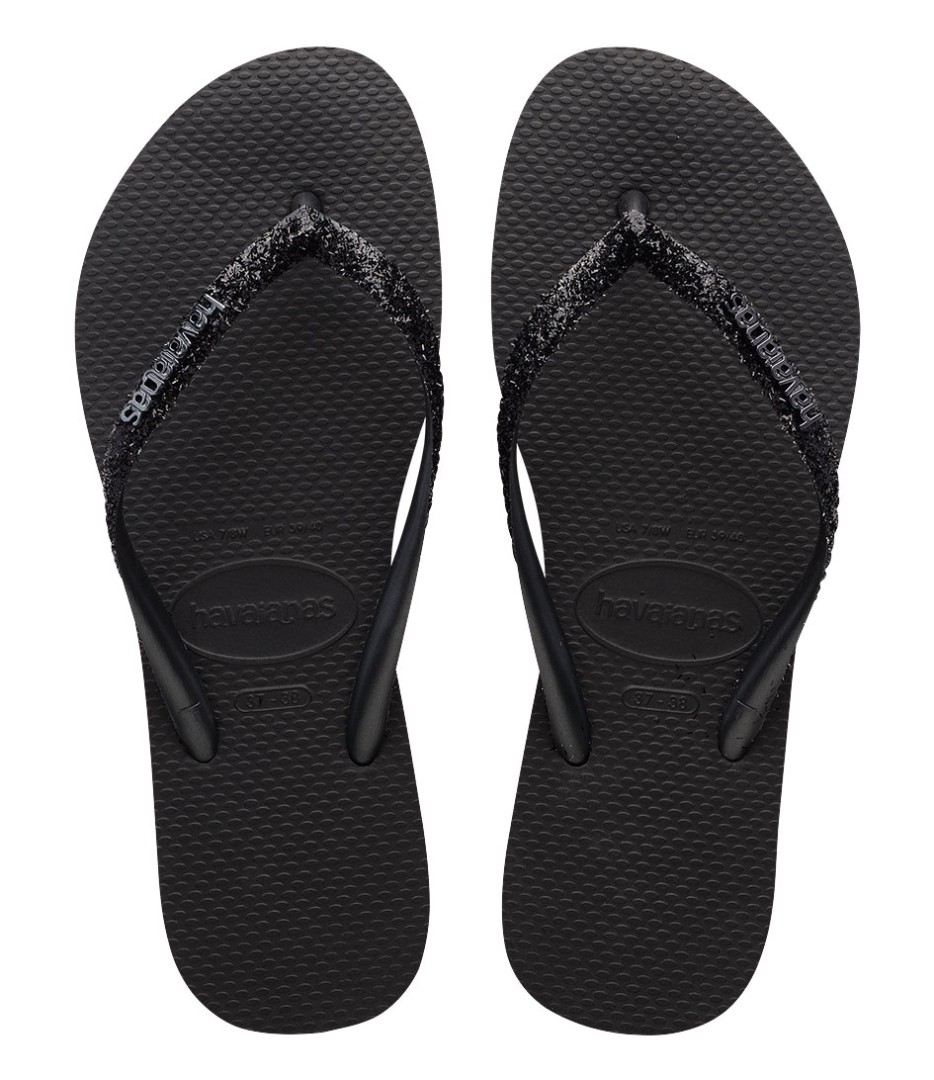 Havaianas Slim Glitter Ii Black/Dark Grey Flip Flops Size 35/36