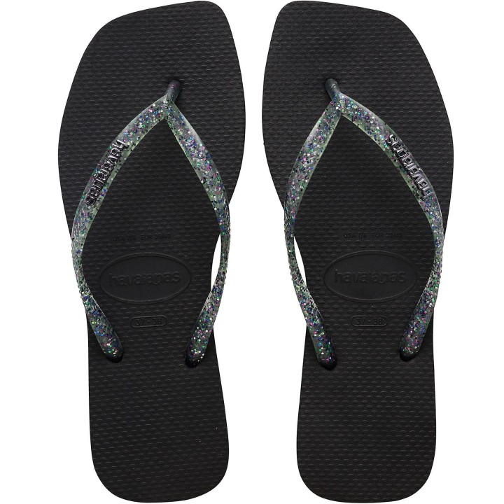 Havaianas Square Logo Metallic Black Flip Flops Size 37/38