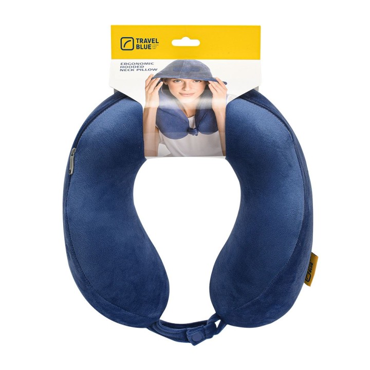 Travel Blue Hooded Pillow - Neck Support with Hood
